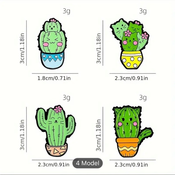 Adorable cactus pin set of 4 - Picture 2 of 5